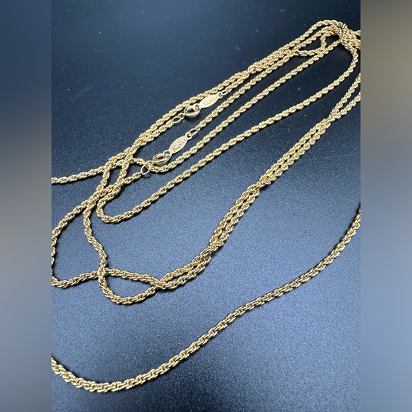 Set of 2 Vintage Signed Napier Gold Tone Detailed Rope Chain Necklace Costume - Picture 4 of 8